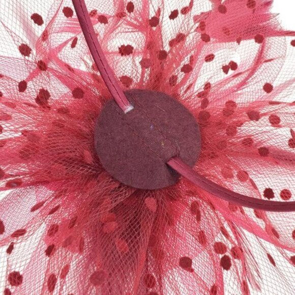 Fascinators Hat Flower Mesh Ribbons Burgundy - Picture 6 of 6